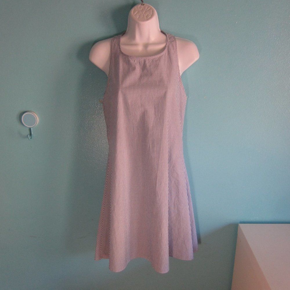 Mavi Size S Sustainable Cotton Summer Mini Dress with Tie Back in Blue Stripe - Picture 7 of 13